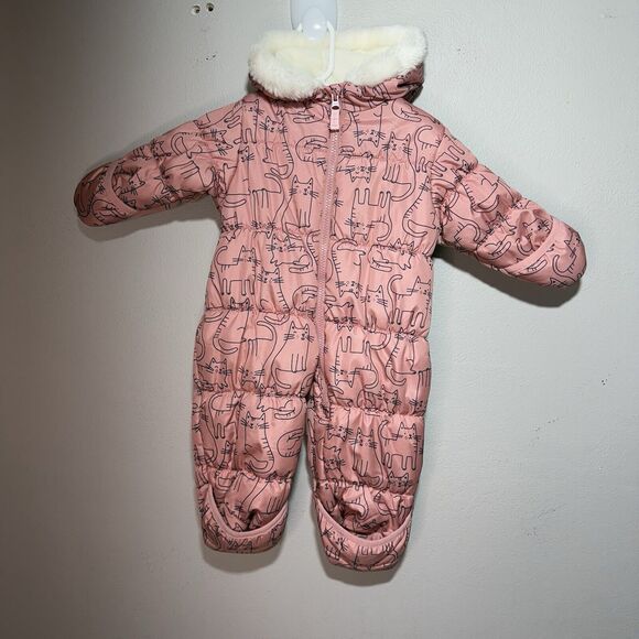 Carter's Other - Carter’s Baby Girl Pink Cat Snowsuit 3-6 Months Faux Fur Lined Hood One-Piece
